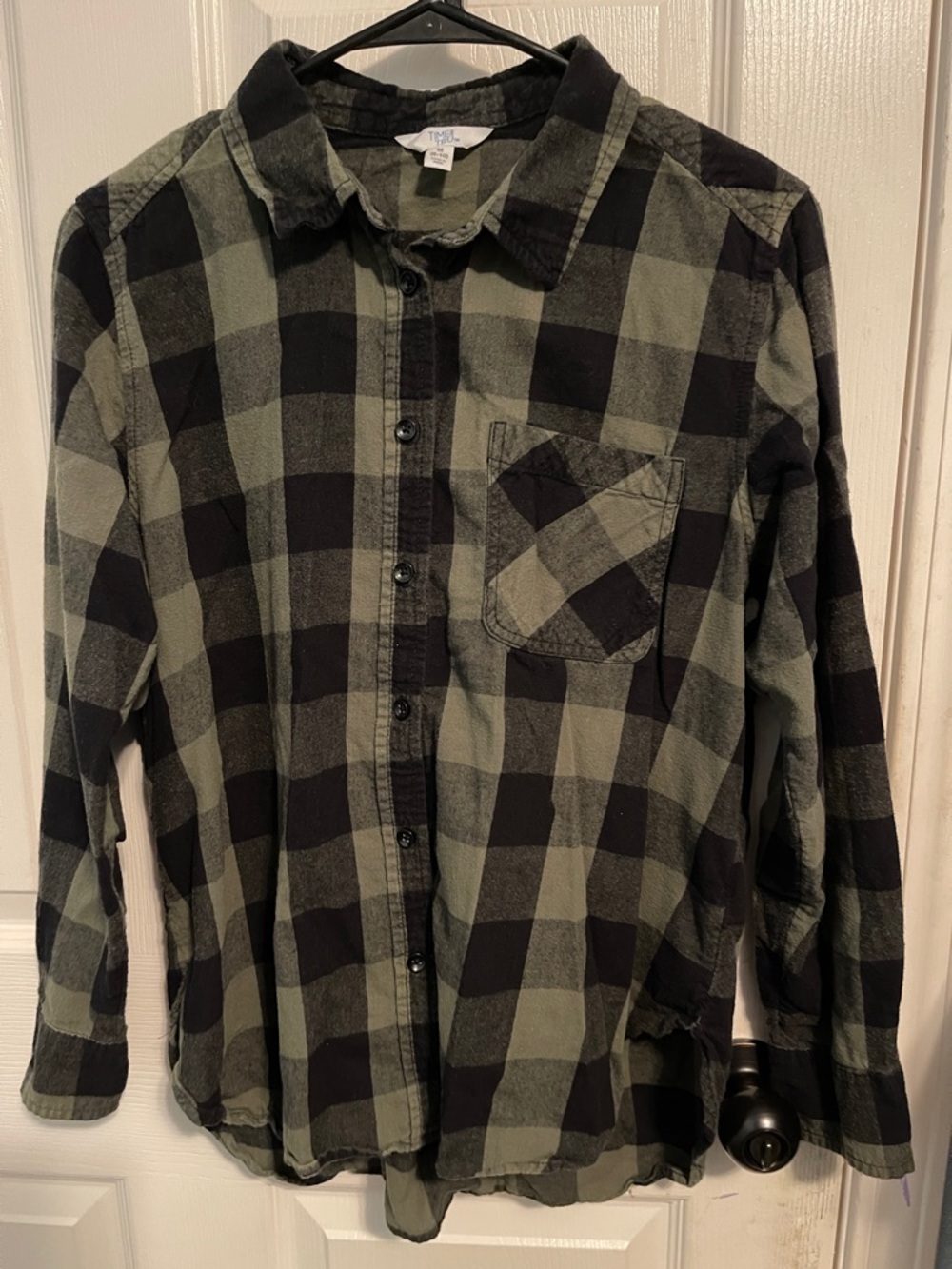 Time and Tru Green and Black Plaid Button-Down Shirt